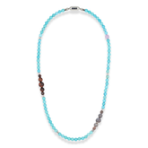 Men's Beaded Necklace for Protection and Confidence with Turquoise, Botswana Agate, Red Tiger Eye and Silver